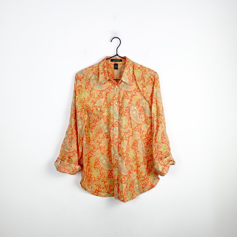 🌵5/$30 Lauren Ralph cotton paisley button down m - Picture 4 of 7
